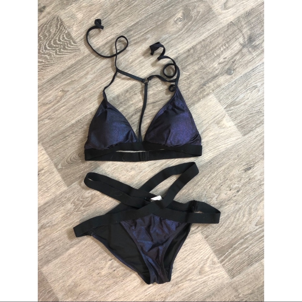 Missguided Blue Metallic Strappy Bikini